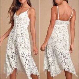 Lulus One Wish Lace Midi Dress Womens Small Bridal Wedding Beach Coastal LWD